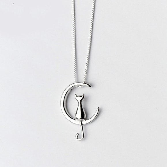 Jewelry - NEW 925 Sterling Silver Cat Moon Necklace